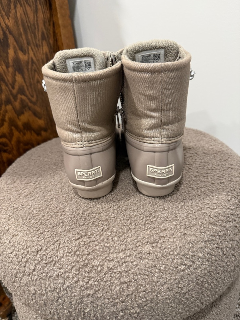 Sperry Taupe Duck Rain Boots with Side Zip and Lace - Picture 4 of 7